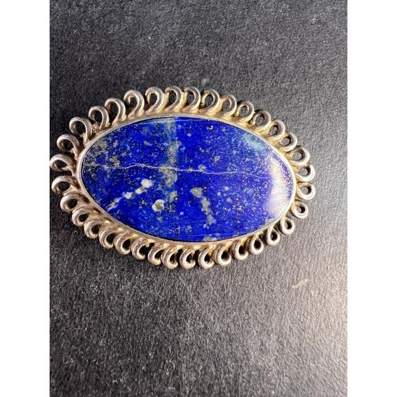 Vintage 950 silver lapis lazuli brooch pin - Picture 2 of 8
